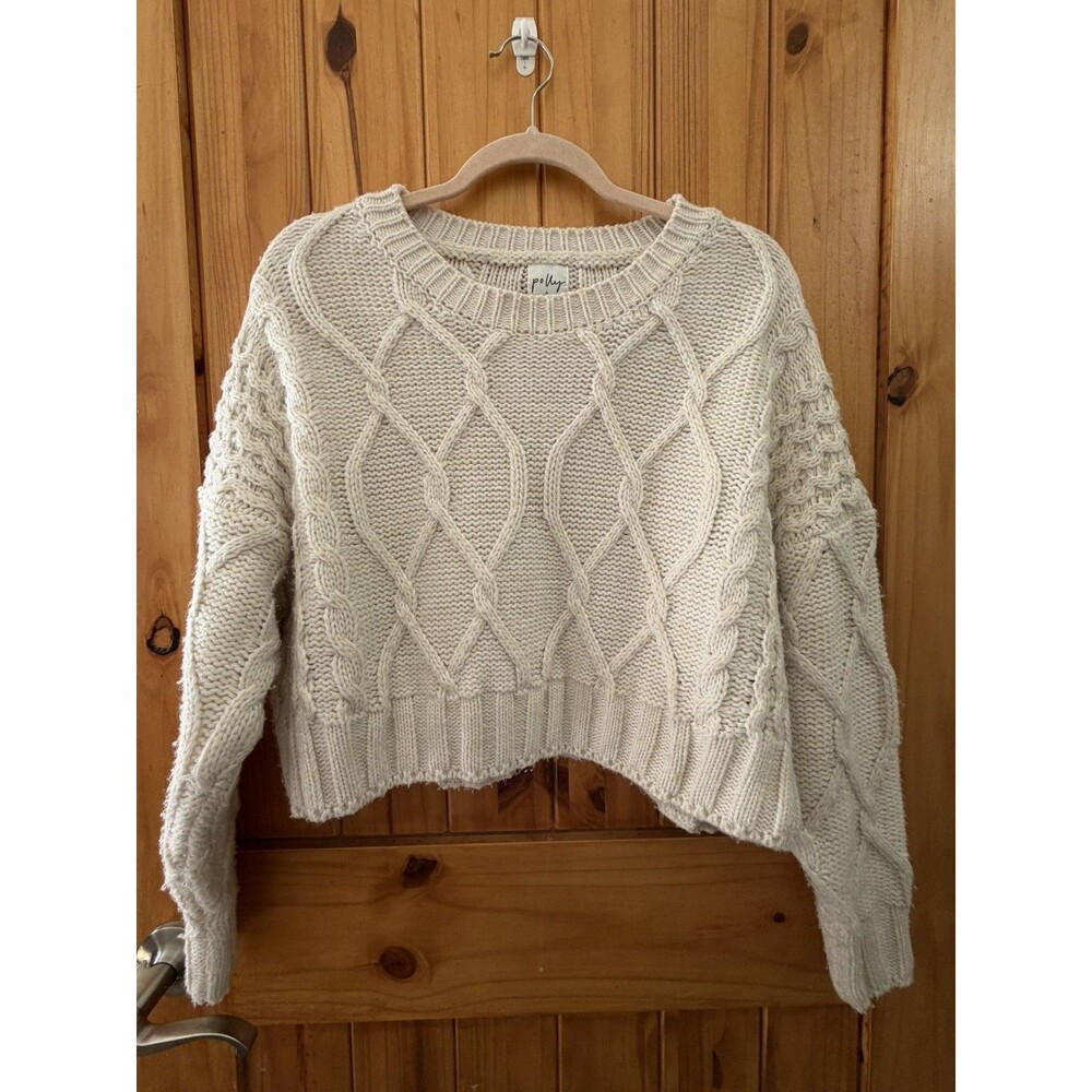 Princess Polly Oversized Ivory Cable Knit Cropped Oversized Sweater Size 8 S/M
